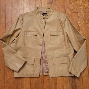Metrostyle 16 Leather Jacket Tan 4 Pocket Stand Collar Utility Moto Grunge